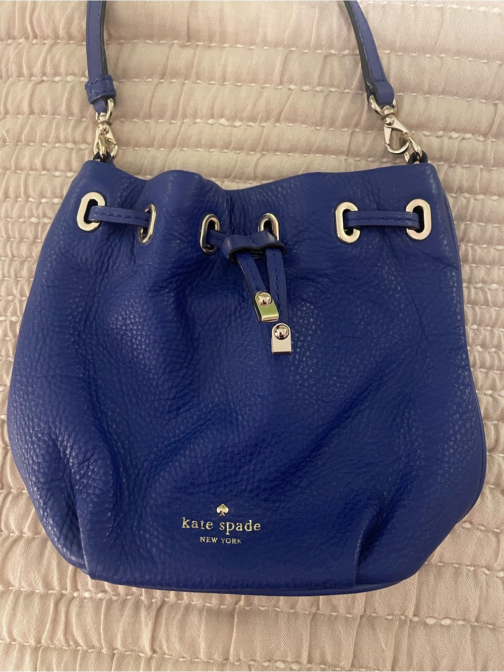 Kate Spade ♠️ Bright Blue Pebbled Leather Drawstring Crossbody/Shoulder/Hand Bag